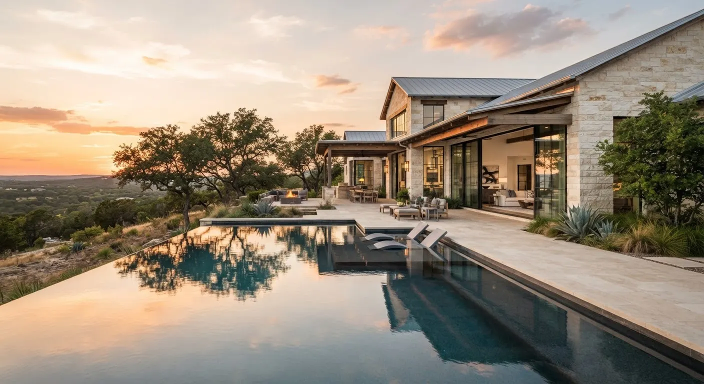 A luxury modern ranch estate in Dripping Springs Texas.