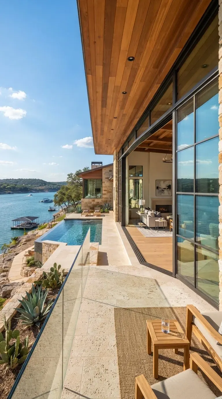Paleface Point Pavilion, a glass and cedar lakefront home on Lake Travis near Spicewood