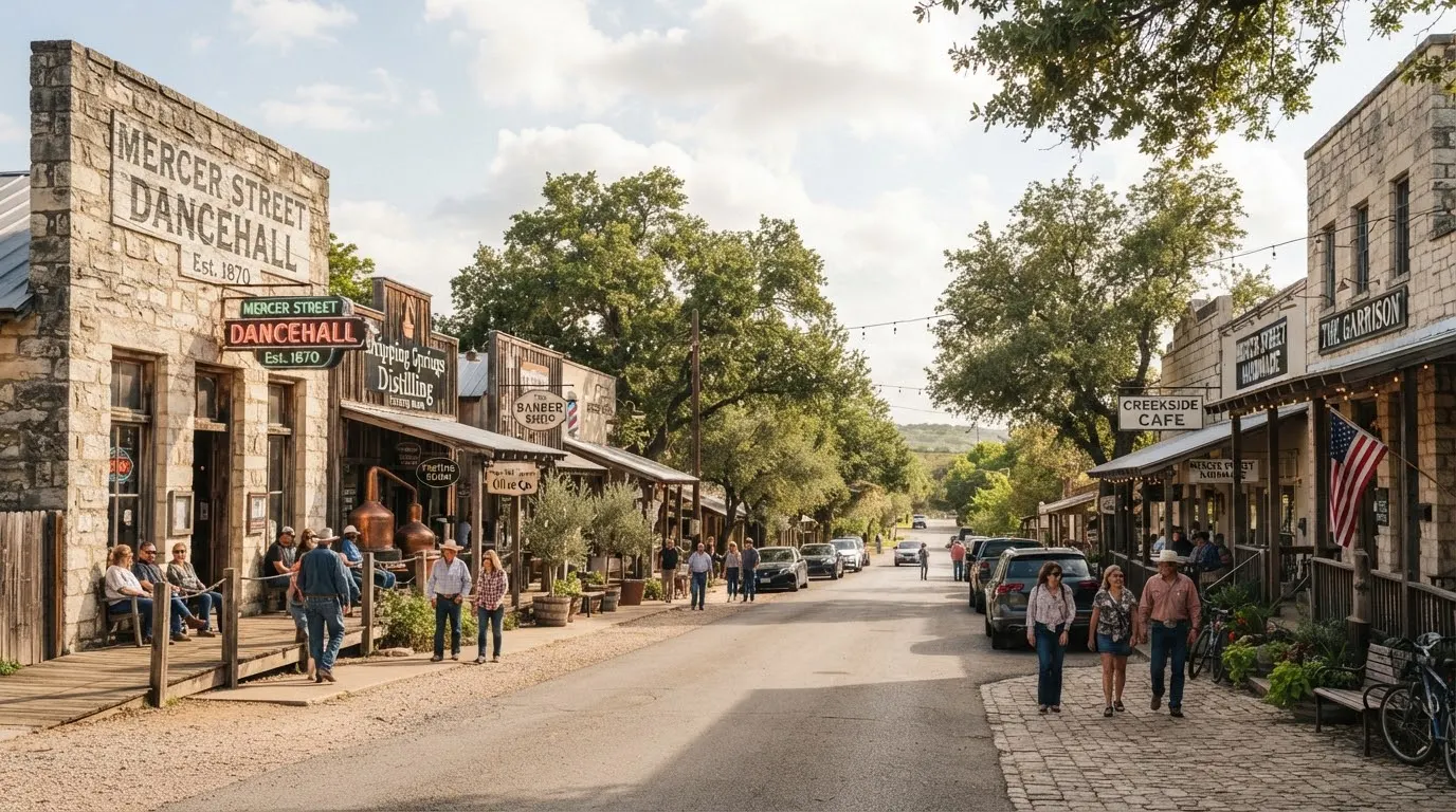 Historic Mercer Street in downtown Dripping Springs Texas.